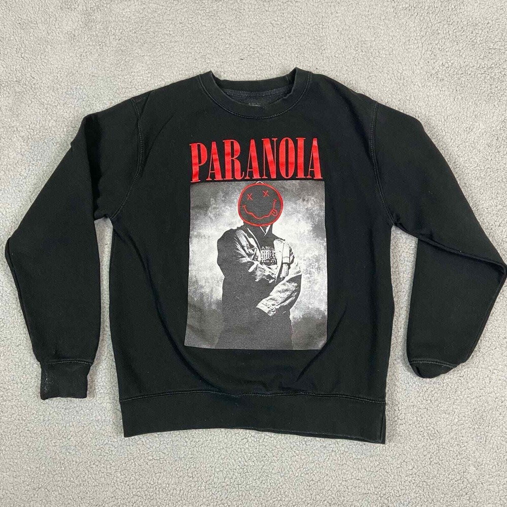 Paradise Lost Paranoia Graphic Sweatshirt Black Red Smiley Mens Medium